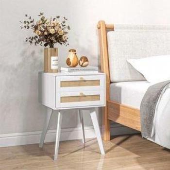 Mesita De Noche Moon Homcom 2 Cajones Blanco 60X40x40 Cm