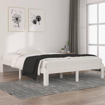 Cama de madera maciza de pino gris 140x200 cm blanca