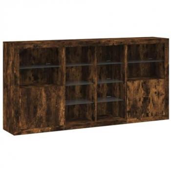 Aparador con luces LED roble ahumado 202x37x100 cm Mueble de Almacenaje de Salón, Buffet para salón, Armario Auxiliar, Armario de Almacenamiento