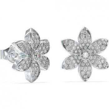 Pendientes Guess White Lotus de acero plateado con incrustaciones de circonitas