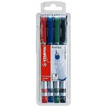 STABILO SENSOR Fine Liner Pens, Fineliner with Cushioned Tip, 0.3mm, Assorted Colors Black, Blue, Green, Red, 4-Pack