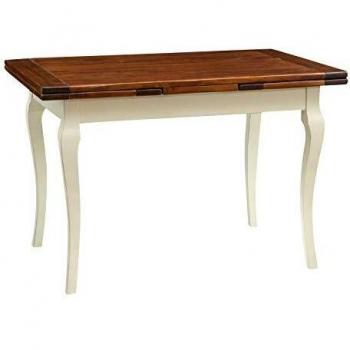 Mesa Country Extensible de Madera Maciza de Tilo con Acabado Blanco Anticuado y Superficie de Nogal 120x80 cm Hecha en Italia