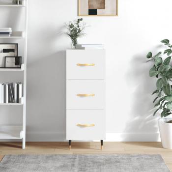 Aparador de madera contrachapada 34,5x34x90 cm con acabado blanco brillante, mueble de almacenaje para salón, armarios con puertas y un cajón de madera, diseño moderno, ideal como buffet o arm