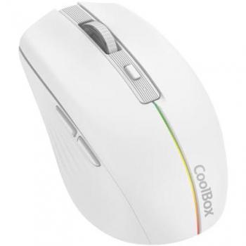 Ratón Gaming CoolBox W01 Inalámbrico 2.4GHz Óptico 1600 DPI, 6 Botones, Batería Recargable, Iluminación Rainbow, Color Blanco