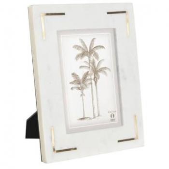Marco de Fotos Home ESPRIT Blanco Dorado Latón Mármol Natural Shabby Chic 20 x 2 x 25 cm