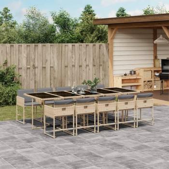 Set de comedor de jardín 11 piezas con cojines mixtos de Polyrattan Beige