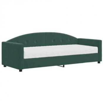 Sofá cama con colchón terciopelo verde oscuro 80x200 cm