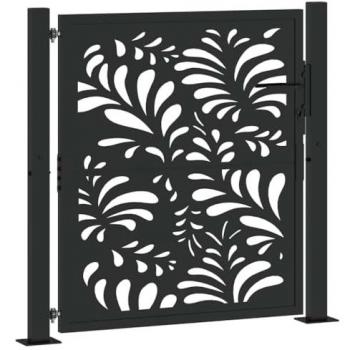 Black Steel Garden Gate 105x105 cm with Wave Design