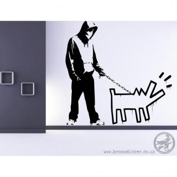 Banksy sudadera con capucha hombre con un perro 'Haring de perro' adhesivo decorativo para pared 120 cm x 120 cm, XXL, Niños derecha