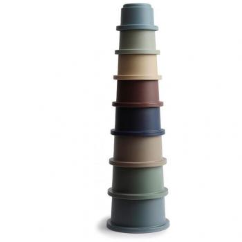 Juego de 8 vasos apilables Mushie Original, Torre apilable MUSHIE verde, Stacking Tower Torre Apilable Forest 6m+ 1 Ud