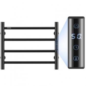 Calentador de Toallas Eléctrico VEVOR con 4 Barras, Temporizador y Pantalla LED, Impermeable, Montado en la Pared, 5 Niveles de Temperatura Ajustables