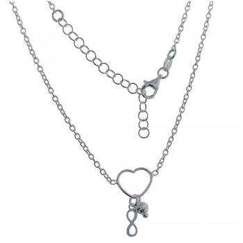 Gargantilla de Plata Ley 925m con Colgante Corazón Calado y Infinito, Bola Tallada, Cadena de 40 cm para Mujer