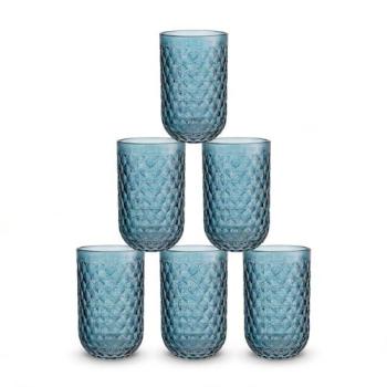 Set 6 Vasos de Cristal para Agua 270cc y 430cc Modelos Odiel y Orbel, Vidrio con Relieve en Varios Colores, Aptos para Lavavajillas y Microondas