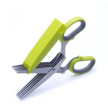 Pazzi 5 Cuchilla Trituración Tijeras para Hierbas Cortador Cilantro Perejil Tijeras de Cocina Cuchillas de Acero Inoxidable con Tapa Funda