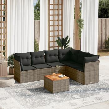 7-Piece Grey Poly Rattan Garden Sofa Set with Cushions