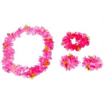 Smiffys Set hawaiano rosado, con collar, guirnalda para la cabeza y pulsera
