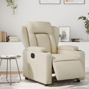 Silla reclinable eléctrica de cuero sintético crema Vidaxl