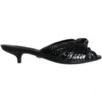 Dolce & Gabbana Black Leather Heeled Mules Sandals Shoes - EU37/US6.5