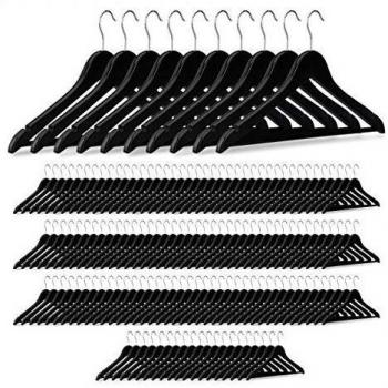 Set de 150 Perchas de Madera Negras para Ropa con Gancho Giratorio 360° - Ideal para Pantalones, Trajes, Camisas