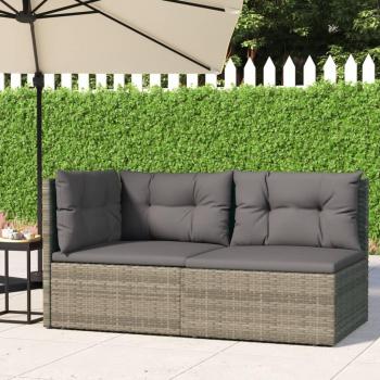 2 Piece Grey Poly Rattan Garden Lounge Set with Cushions