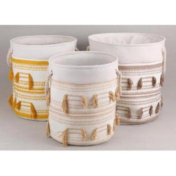 Juego de Cestas Boho DKD Home Decor Poliéster Algodón con Flecos (43 x 43 x 45 cm)