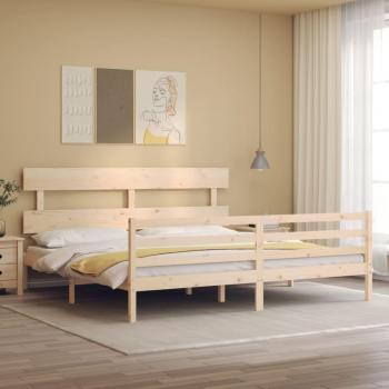 Cama de matrimonio Super King Size con cabecero de madera maciza Blindpiece, color marrón