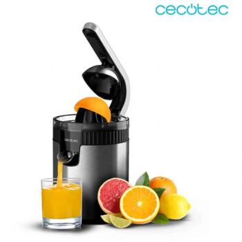 Exprimidor eléctrico de brazo Cecotec Xqueeze RetroJuice 600 Steel, 600 W, filtro de acero inoxidable, 2 conos, sistema de extracción continua, antigoteo
