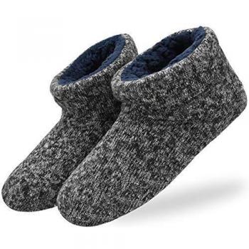 KuaiLu Zapatillas de Estar en Casa Hombre Cálido Invierno Interior Forro de Felpa Pantuflas Cerradas Espuma de Memoria Cómodo Antideslizante Botines