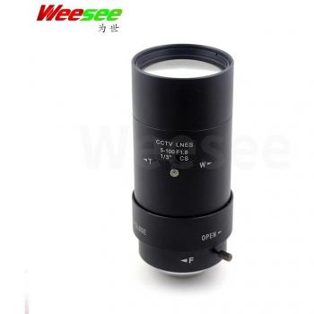 Objetivo CCTV HD Varifocal 5-100mm con Zoom Manual, Iris y Enfoque F1.8, Montaje CS, Tamaño de Imagen de 1/3'' para Cámara de Seguridad