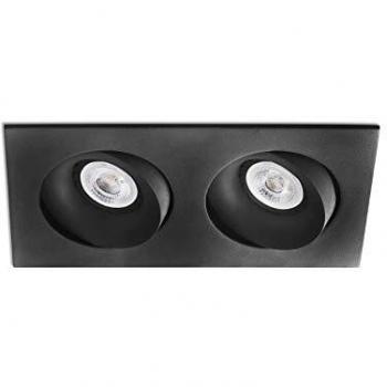 Foco empotrable doble cuadrado orientable Argon Negro 2 bombillas 4cm