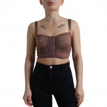 Brown Viscose Sleeveless Cropped Bustier Top