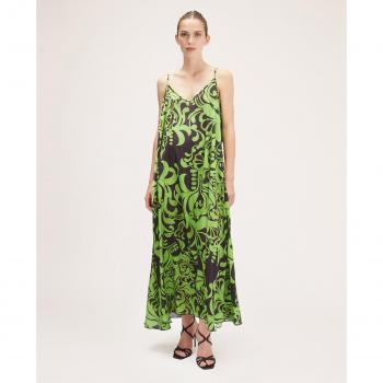 Vestido Largo de Satén con Estampado de Cachemira Motivi