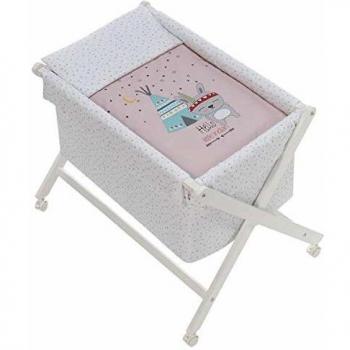 Interbaby 92082-02 - Minicuna de Madera con Textil Tipi Oso Rosa, unisex
