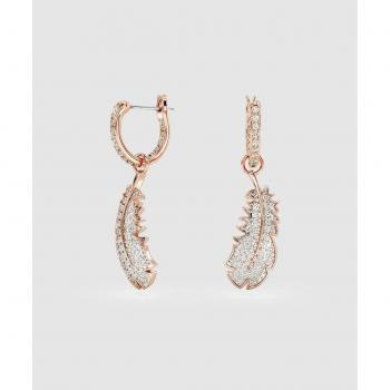 Pendientes Idyllia de Swarovski, Diseño de Pluma, Bañados en Oro Rosa con Circonitas Blancas