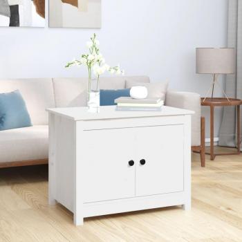 Mesa de centro de madera maciza de pino 71x49x55 cm en color natural, blanco y gris