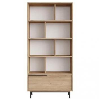 Estantería Moderna Rebecca Tola 175,5x84x29,5 cm - Tablero de partículas y Hierro en Roble Claro y Gris Oscuro
