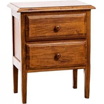 Cómoda Country de Madera Maciza de Tilo con Acabado Nogal y Mesita de Noche Vintage de 2 Cajones, 100x48x95 cm y 65x55x35 cm, Hecho en