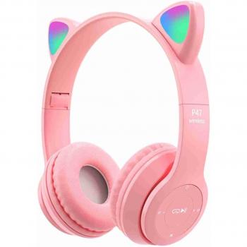 Auriculares Inalámbricos para Juegos con Luz LED, Bluetooth 5.0 y Diseño de Orejas de Gato, Conexión TF y por Cable para Niños