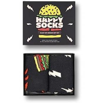 Happy Socks 2-Pack Blast Off Burger Crew Socks Gift Set, calcetines negros con diseño de hamburguesas para hombre y mujer, incluye 2 pares en talla 36-40, presentación en caja regalo