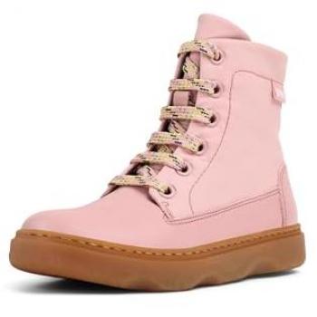 CAMPER Kiddo - Girls' Pink Ankle Boots with Laces, Size 27, Cotton Fabric/Smooth Leather