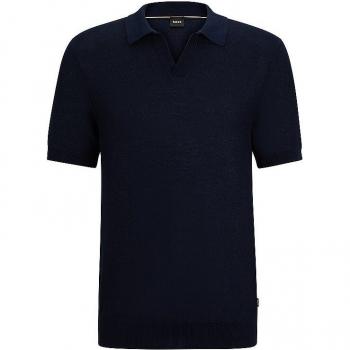 Hugo Boss Men's Dark Blue V-Neck Cotton Polo Shirt - Size XL