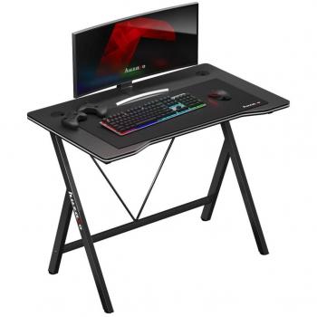 Huzaro Hero 1.4 Black - Mesa de ordenador gaming, 100 x 50 cm, con dos pasacables para juegos, estructura de acero, tablero de carbono, color negro