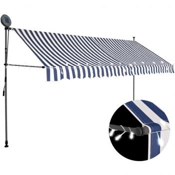 vidaXL Manual Retractable Awning with LED 350 cm Blue and White