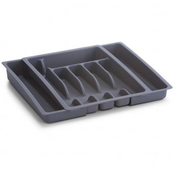 Zeller 24887 Bandeja para Cubiertos, Extensible, Plástico, Gris, 48x38x6.5 cm