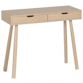 Consola Natural de Madera MDF y Pino con 2 Cajones, Dimensiones 90 x 35 x 75 cm, Color Beige