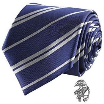 Cinereplicas - Harry Potter - Corbata con Broche - Edición Deluxe - Licencia Oficial - Casa Ravenclaw - Talla Única – 100 % Microfibra – Se Entrega con 1 Caja de Regalo - Azul y Gris