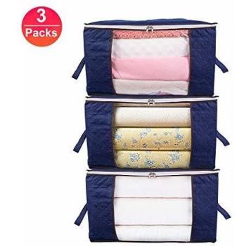 Niviy Bolsa de Almacenamiento de Edredón - Tela no tejida Debajo de la Cama Bolsa de Organizador para edredón Manta Ropa de temporada