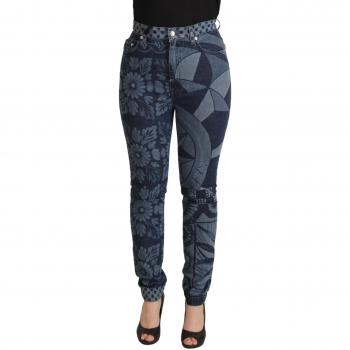 Dolce & Gabbana Blue Floral High Waist Skinny Denim Jeans - IT40|S, Female, Size: XS