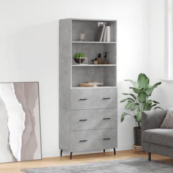 Aparador alto de madera contrachapada 69,5x34x180 cm con 3 cajones, mueble de almacenaje para salón en color gris hormigón