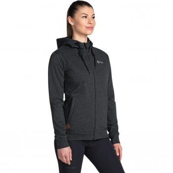 Sudadera con capucha de mujer Kilpi Bery, algodón negro, cremallera completa, talla 34